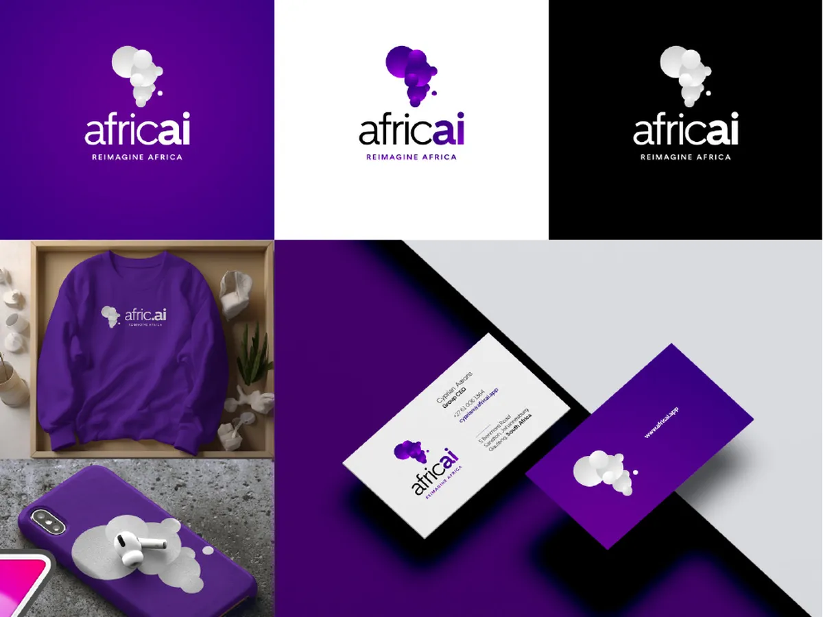 The Africa AI identity on cards, sweatshirt and phone