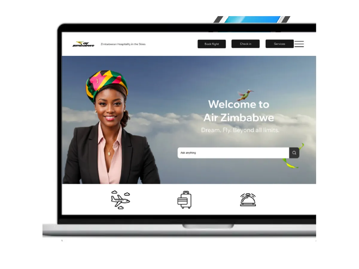 Air Zimbabwe website and app screens