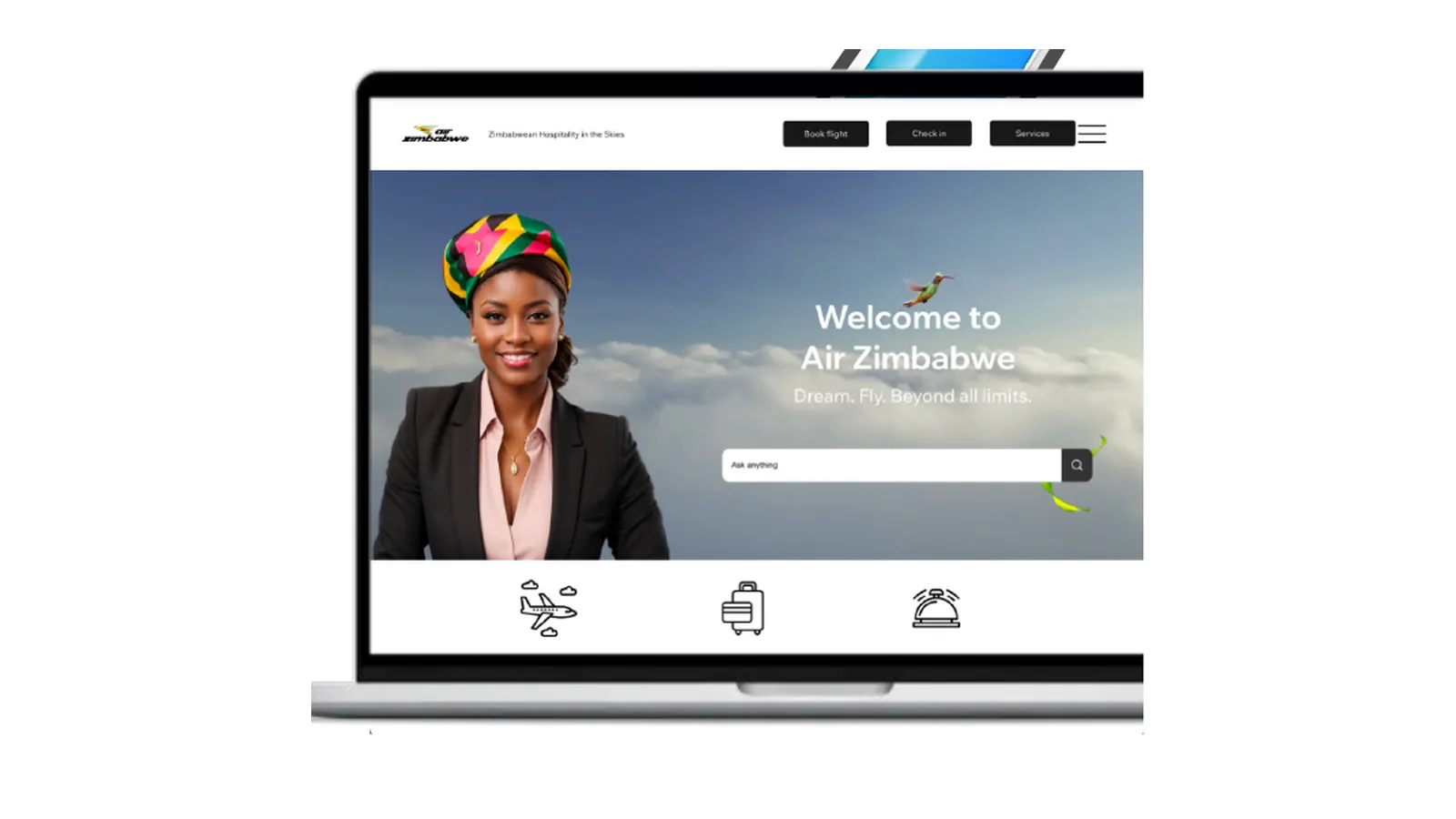 Air Zimbabwe website and app screens