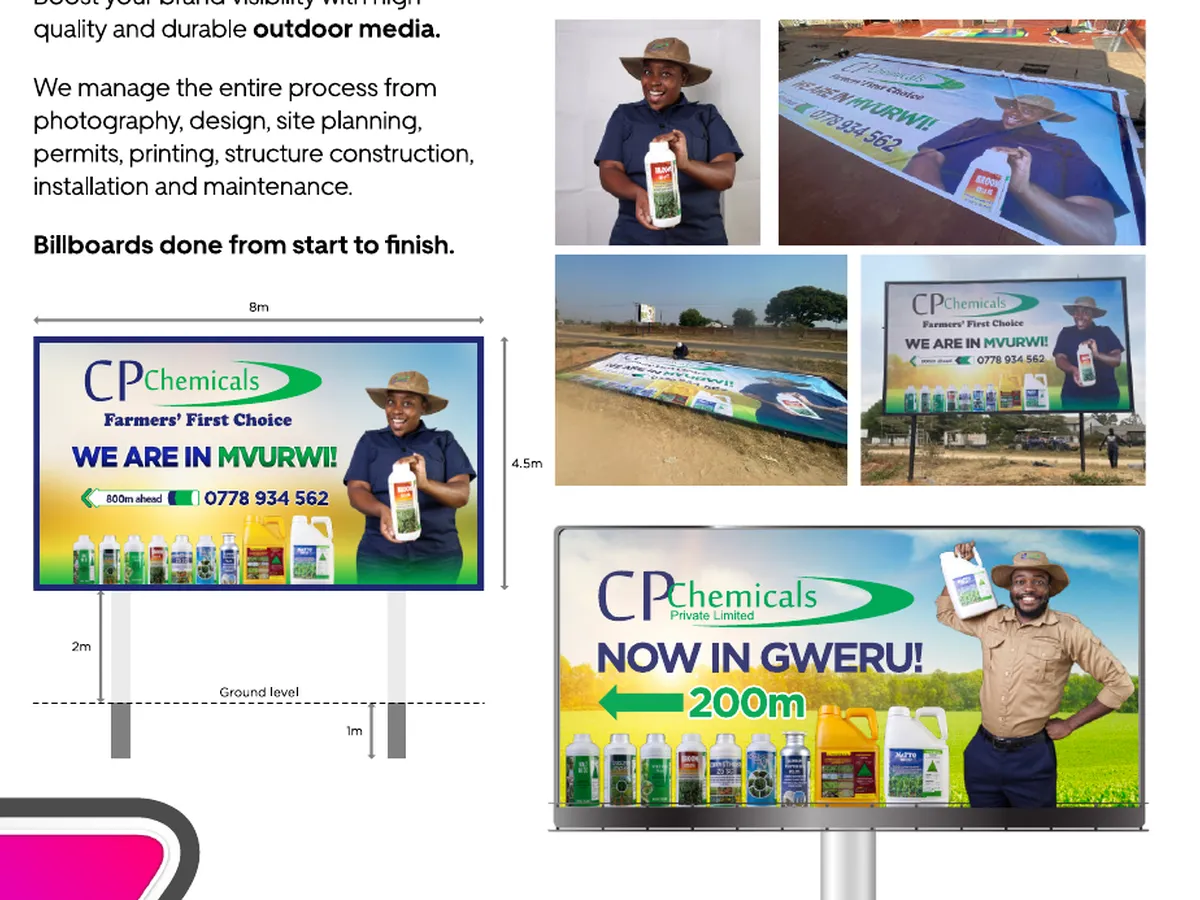 CP Chemicals billboards in Mvurwi and Gweru