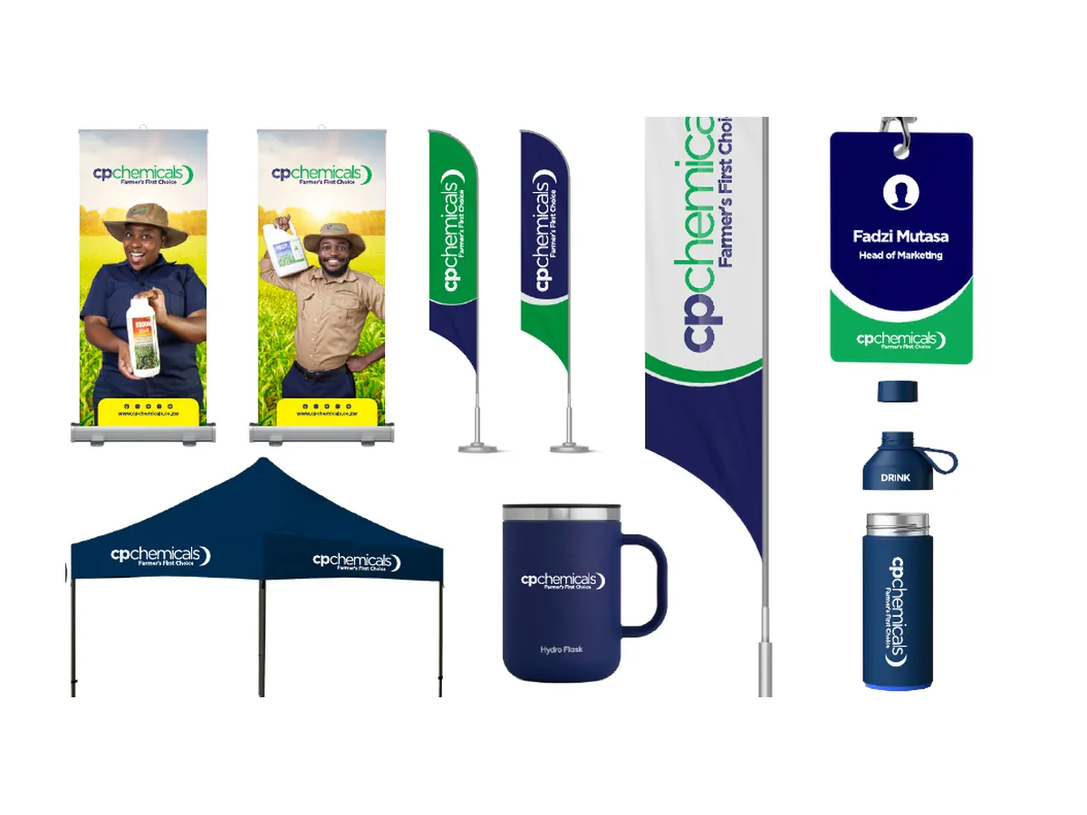 CP Chemicals pull-up banners, flags, gazebo, lanyard and drinkware