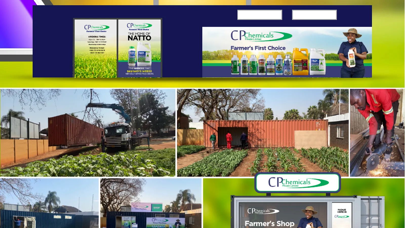 CP Chemicals Farmer’s Shop container stand, with photos of the build