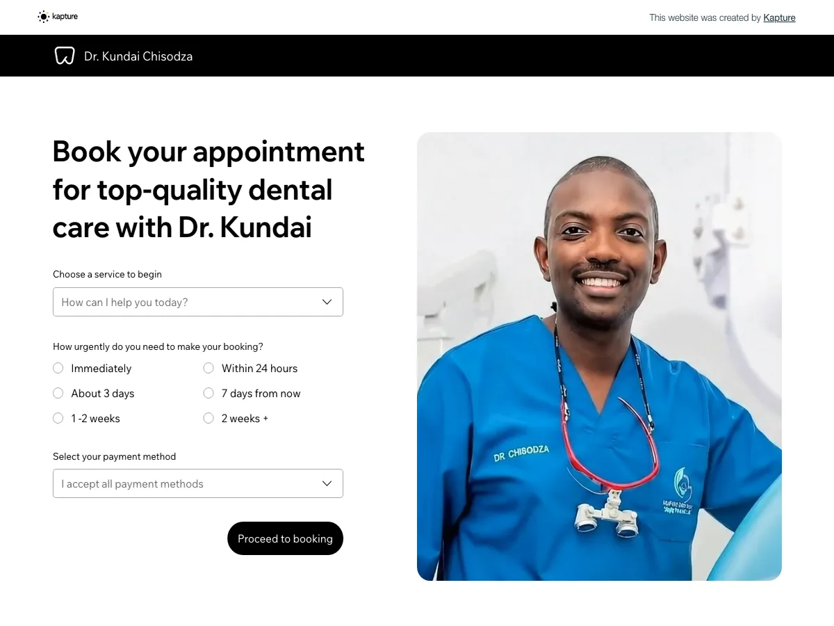 The Dr Kundai booking website