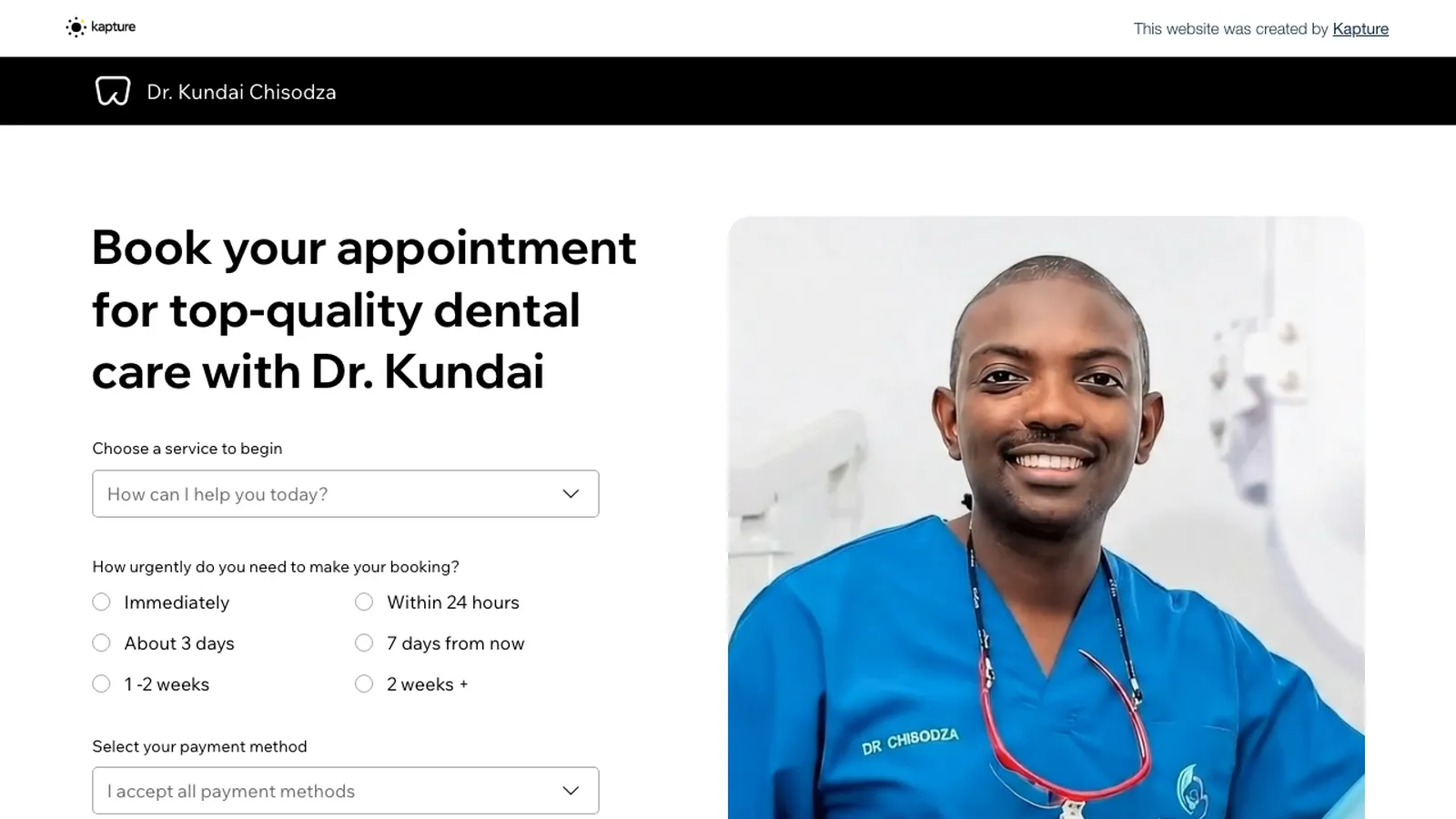 The Dr Kundai booking website