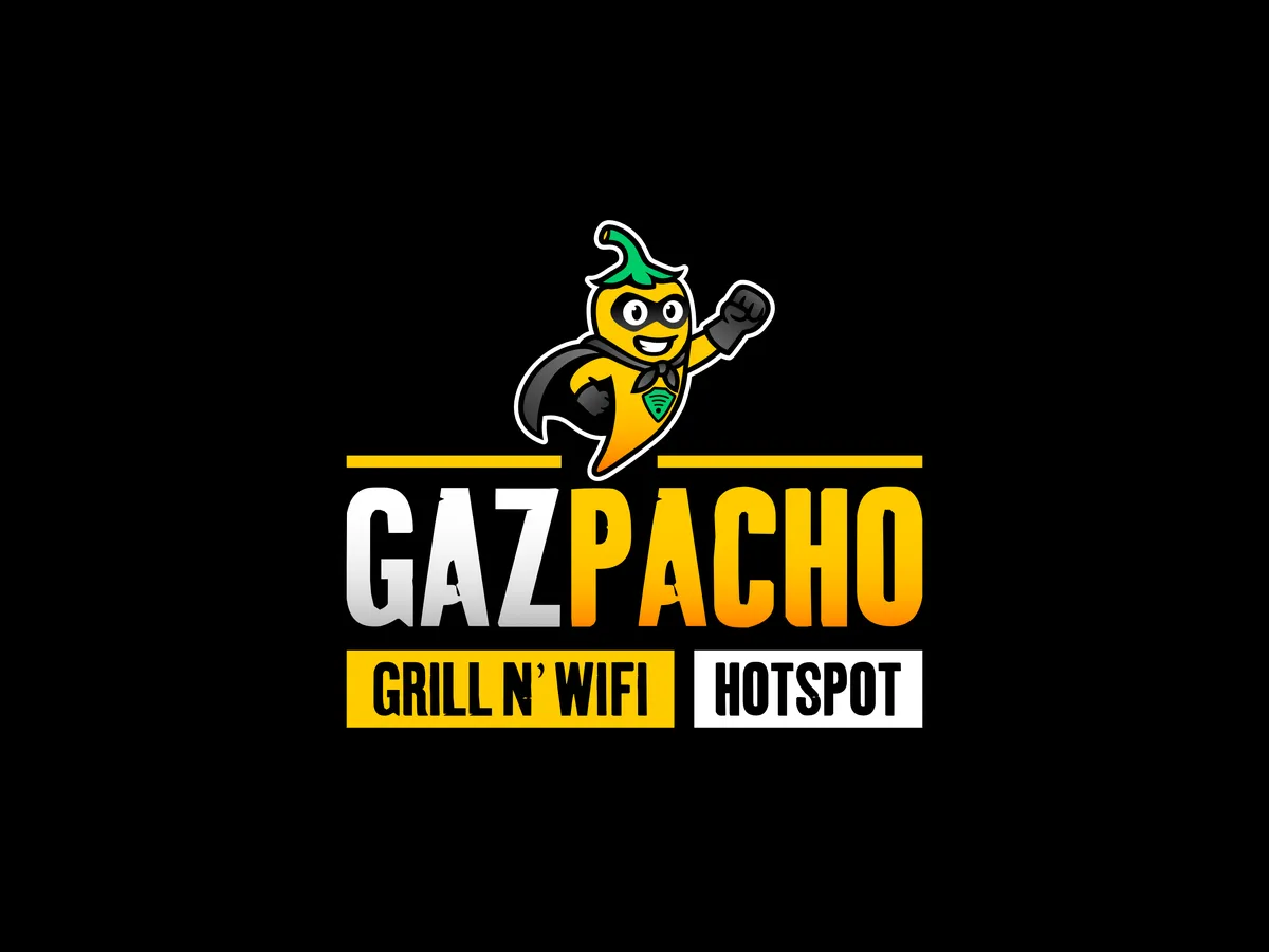 The Gazpacho mascot and wordmark