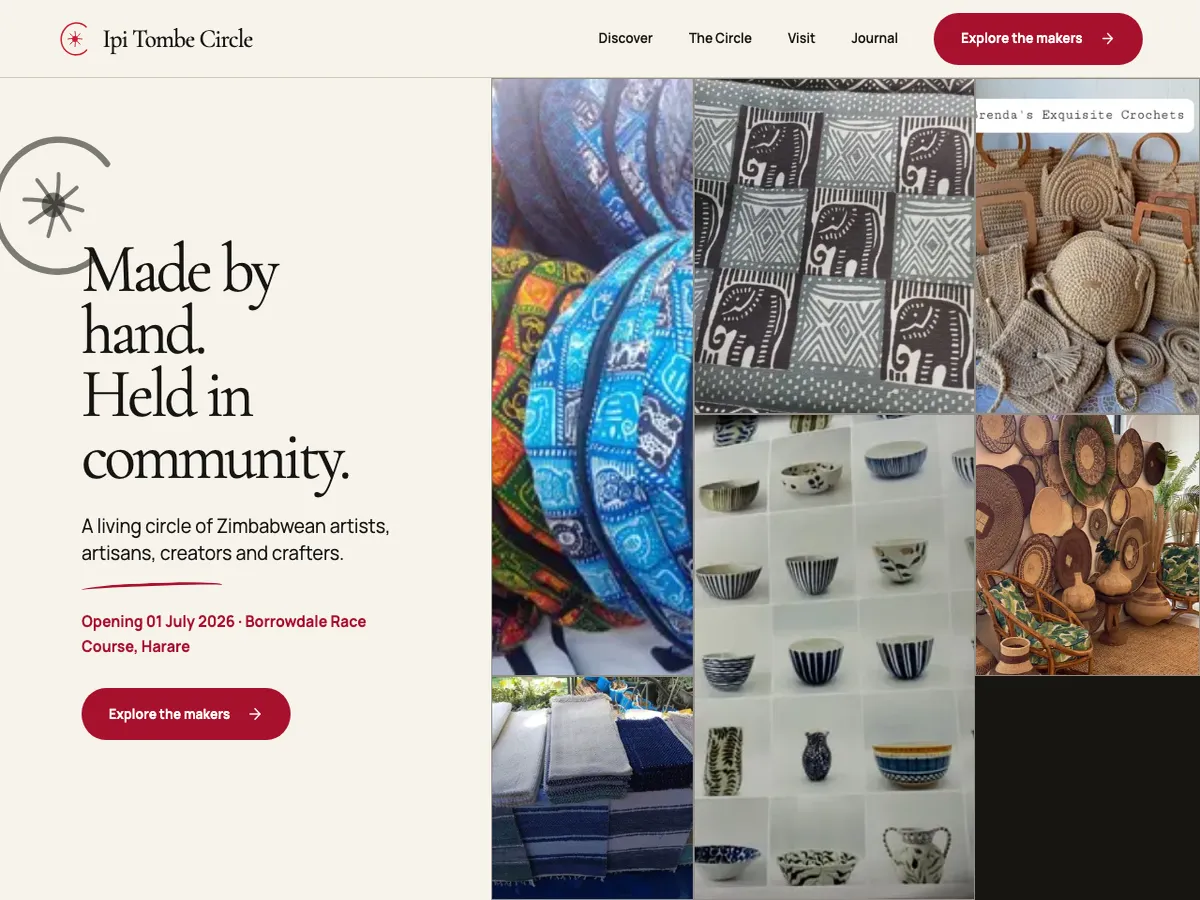 The Ipi Tombe Circle website: Made by hand. Held in community.