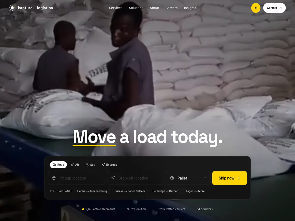 The kapture Logistics website